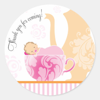 Pegatina Redonda Bebé ducha Tea Party Favorito Sticker | Niña