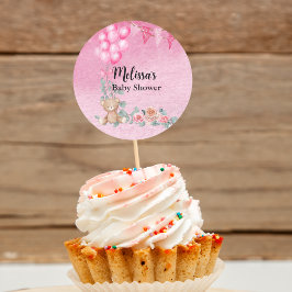 Pegatina Redonda Bebé dulce Niña Balón Eucalyptus Cupcake Topper