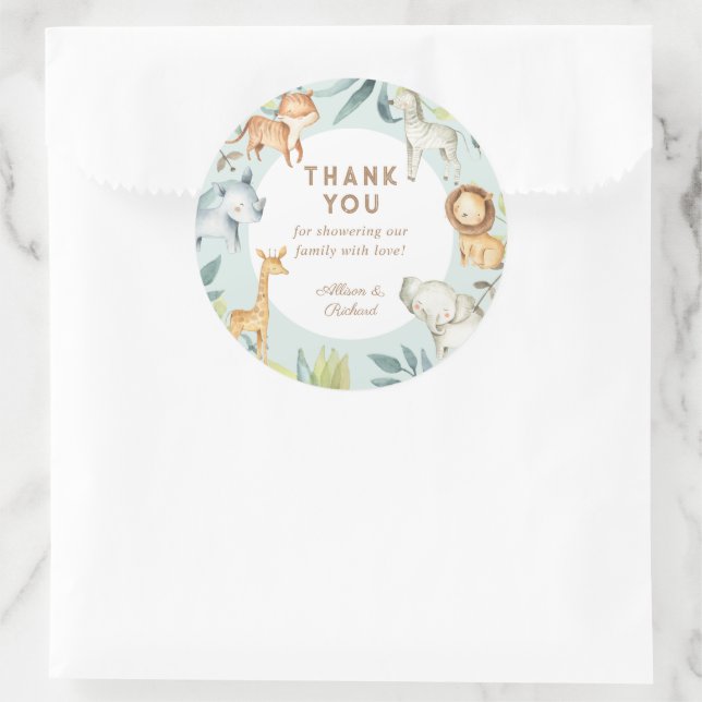 Pegatina Redonda Bebé dulce safari animales sage ducha bebé (Bolso)