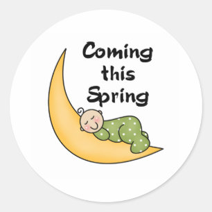 Pegatina Redonda Bebé el la primavera de la luna