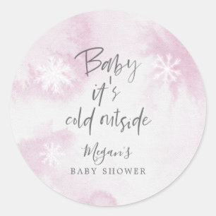Pegatina Redonda Bebé elegante hace frío fuera del Baby Shower ro