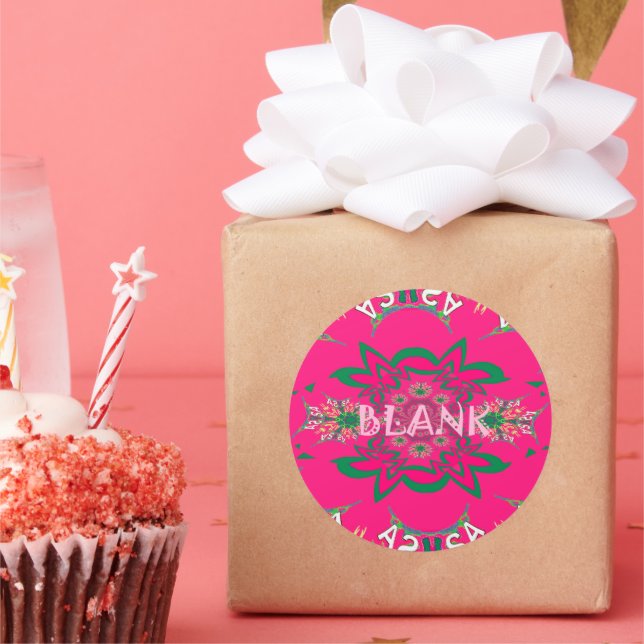 Pegatina Redonda Bebé en blanco Vivid Pink Floral Purple Shade Mono (Fiesta)