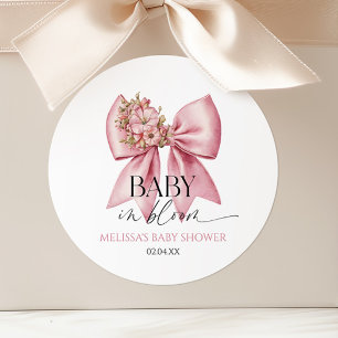 Pegatina Redonda Bebé En Bloom Baby Shower De Flor Rosa
