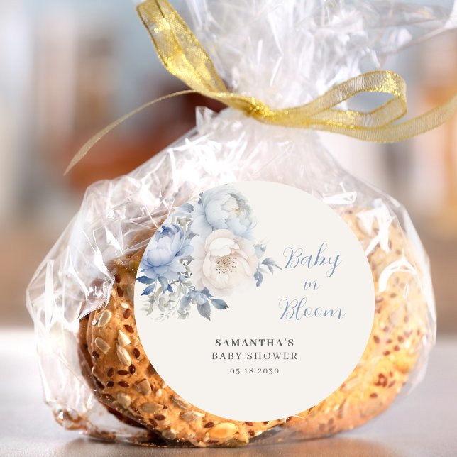 Pegatina Redonda Bebé En Bloom Blue Floral Boy Baby Shower (Subido por el creador)