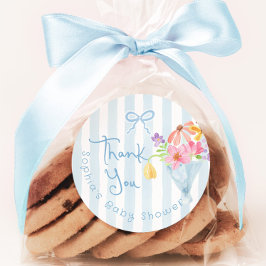 Pegatina Redonda Bebé en Bloom Blue Whimsical Tnank