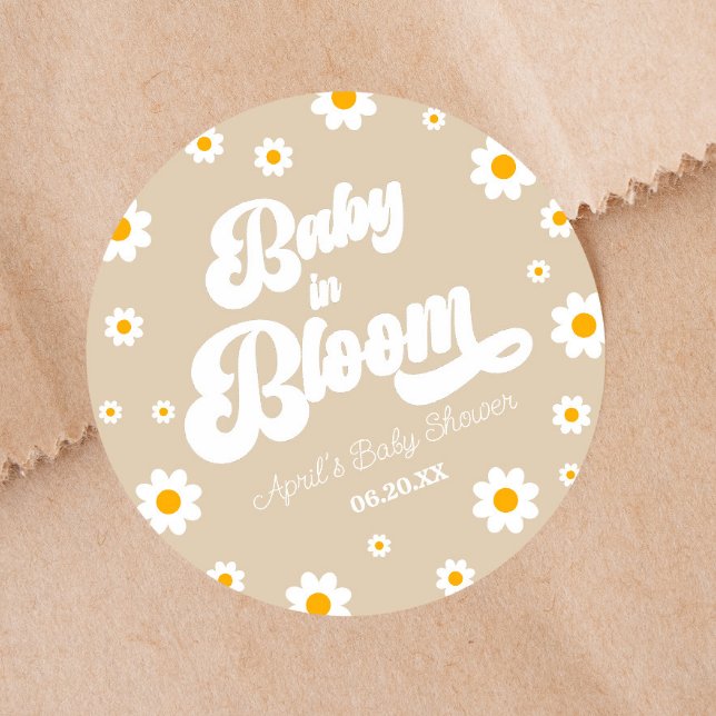 Pegatina Redonda Bebé En Bloom Daisy Flor Floral Tan Baby Shower (Subido por el creador)