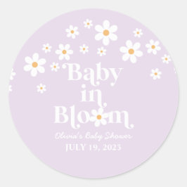 Pegatina Redonda Bebé en Bloom Daisy Lavender Baby Shower