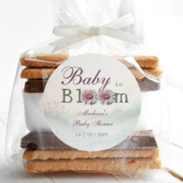 Pegatina Redonda Bebé en Bloom Gerber Daisies Baby Shower