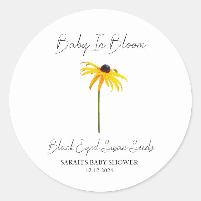 Pegatina Redonda Bebé en Bloom l Baby Shower de semillas de susán d (Anverso)