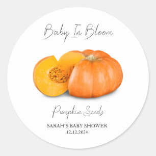 Pegatina Redonda Bebé en Bloom l Calabaza Semillas Baby Shower