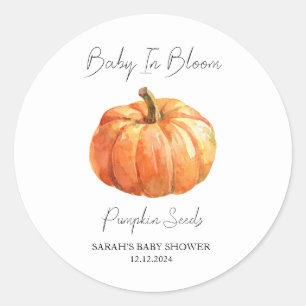 Pegatina Redonda Bebé en Bloom l Calabaza Semillas Baby Shower