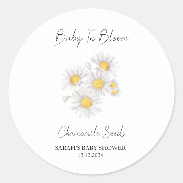 Pegatina Redonda Bebé en Bloom l Chamomile Semilla Baby Shower (Anverso)