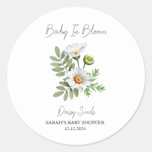 Pegatina Redonda Bebé en Bloom l Daisy Semillas Baby Shower
