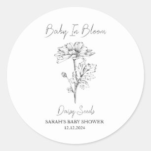 Pegatina Redonda Bebé en Bloom l Daisy Semillas Baby Shower