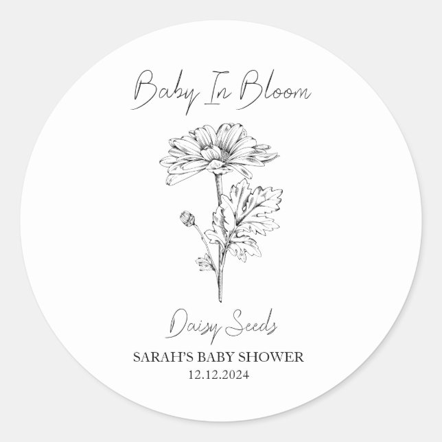 Pegatina Redonda Bebé en Bloom l Daisy Semillas Baby Shower (Anverso)