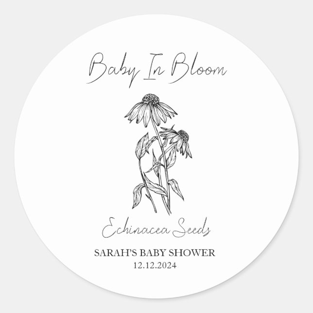 Pegatina Redonda Bebé en Bloom l Echinacea Semillas Baby Shower (Anverso)