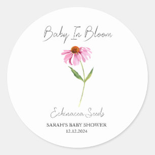 Pegatina Redonda Bebé en Bloom l Echinacea Semillas Baby Shower