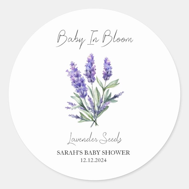 Pegatina Redonda Bebé en Bloom l Lavender Semillas Baby Shower (Anverso)