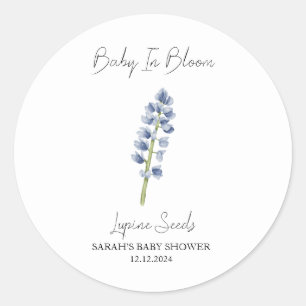 Pegatina Redonda Bebé en Bloom l Lupine Seed Baby Shower
