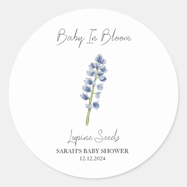 Pegatina Redonda Bebé en Bloom l Lupine Seed Baby Shower (Anverso)