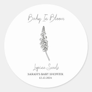 Pegatina Redonda Bebé en Bloom l Lupine Seed Baby Shower
