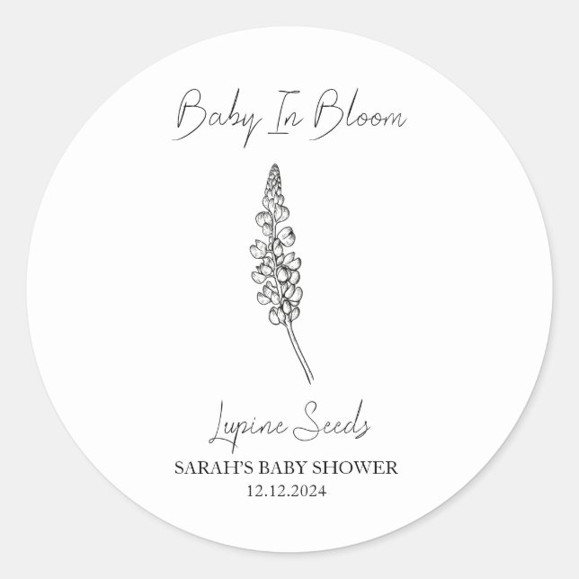 Pegatina Redonda Bebé en Bloom l Lupine Seed Baby Shower (Anverso)