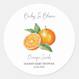 Pegatina Redonda Bebé en Bloom l Naranja Semilla Baby Shower