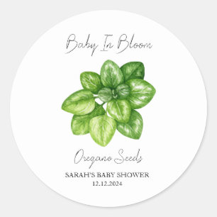 Pegatina Redonda Bebé en Bloom l Oregano Semillas Baby Shower