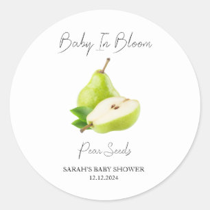 Pegatina Redonda Bebé en Bloom l Pear Semillas Baby Shower