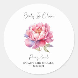 Pegatina Redonda Bebé en Bloom l Peony Semilla Baby Shower