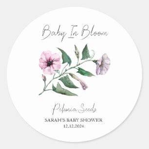 Pegatina Redonda Bebé en Bloom l Petunia Semillas Baby Shower