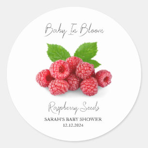 Pegatina Redonda Bebé en Bloom L Raspberry Semillas Baby Shower