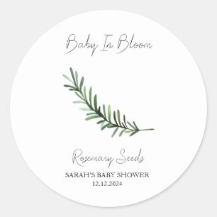Pegatina Redonda Bebé en Bloom l Rosemary Semillas Baby Shower