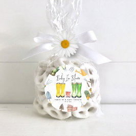 Pegatina Redonda Bebé En Bloom Lluvia Roja Boots Gardening Baby Sho