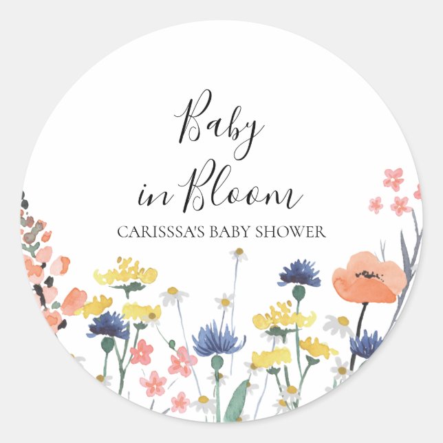 Pegatina Redonda Bebé en Bloom Wildflower baby ducha Classic Ronda (Anverso)