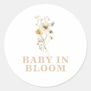 Pegatina Redonda Bebé en Bloom Wildflower Elegante Baby Shower boho