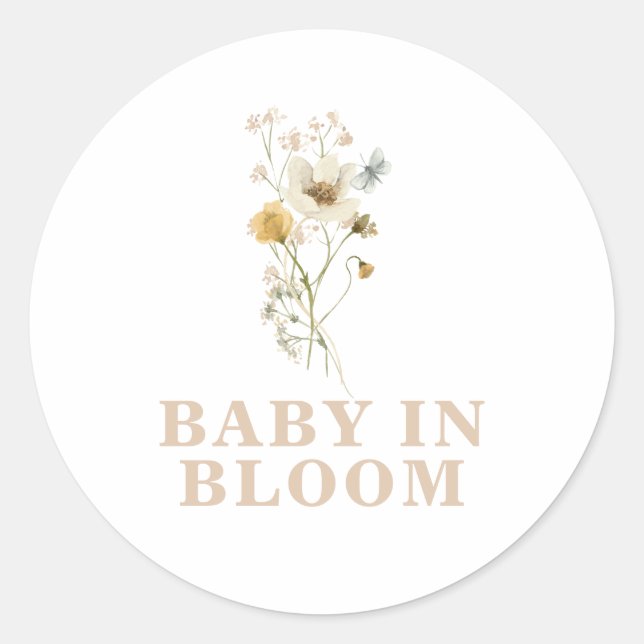 Pegatina Redonda Bebé en Bloom Wildflower Elegante Baby Shower boho (Anverso)
