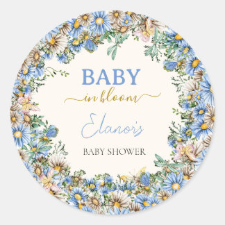 Pegatina Redonda Bebé en Bloom Wildflower Elegante niño Baby Shower