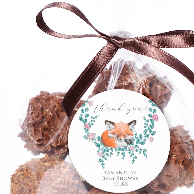 Pegatina Redonda Bebé en Bloom Woodland Fox Greenery Gracias (Subido por el creador)