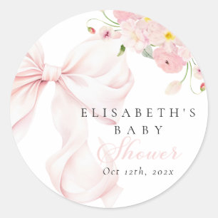 Pegatina Redonda Bebé en el Baby Shower de Bow Rosa en Bloom