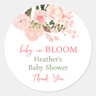 Pegatina Redonda Bebé en el Baby Shower floral de Bloom
