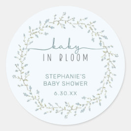 Pegatina Redonda Bebé en el favor de Baby Shower en flor