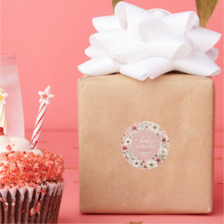Pegatina Redonda Bebé en Flor Baby Shower de Flores Silvestres