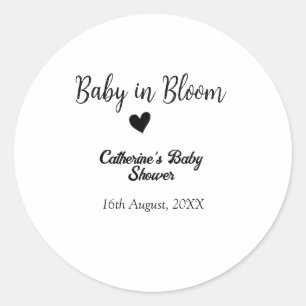 Pegatina Redonda Bebé en flor baby shower simple corazón negro fech