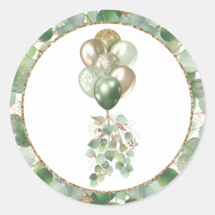 Pegatina Redonda Bebé en flor Balón y Eucalyptus Baby Shower