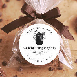 Pegatina Redonda Bebé en Flor Minimalista Floral de Cristal