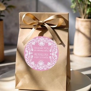 Pegatina Redonda Bebé en flor polvoriento rosa bebé mexicano favori