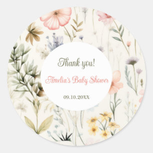 Pegatina Redonda Bebé en flor silvestre floreciente Baby Shower Fav