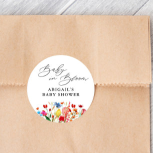 Pegatina Redonda Bebé en florecimiento silvestre Baby Shower Favor