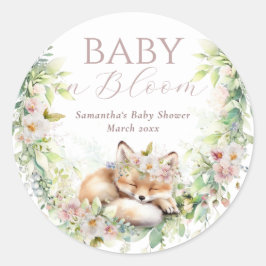 Pegatina Redonda Bebé en sangre Woodland Flor Baby Shower